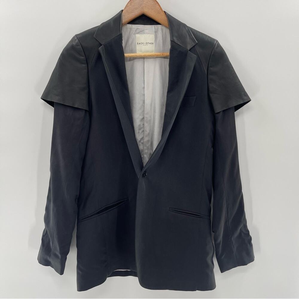 Each X Other Paris Silk and Leather Blazer Jacket Size XS Preppy Edgie Designer